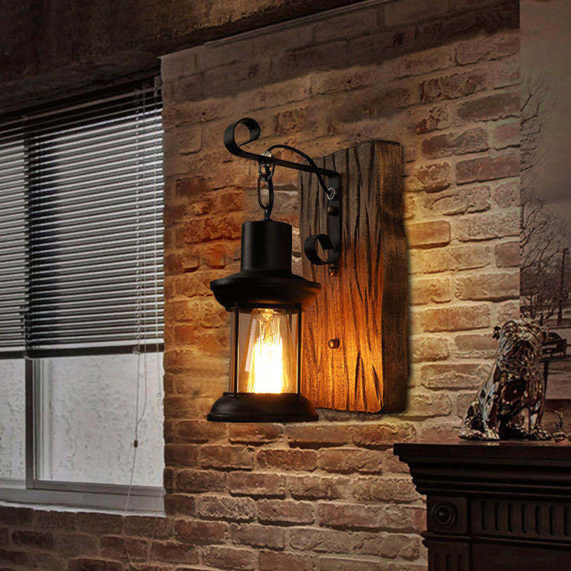 Industrial Lantern Wall Light – Iron & Glass Fixture