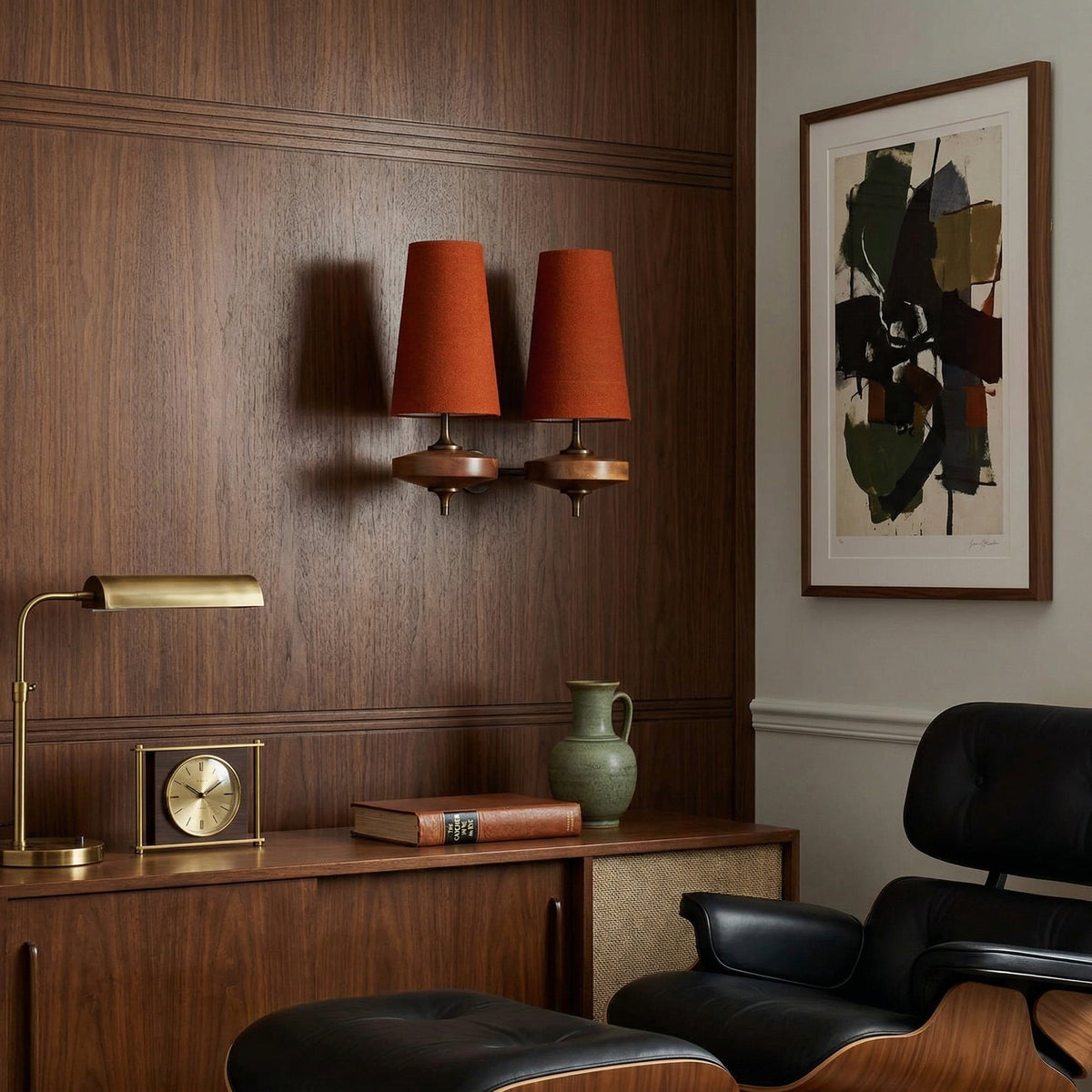 Walnut and Brass Wall Lamp with Linen Shade – image 10