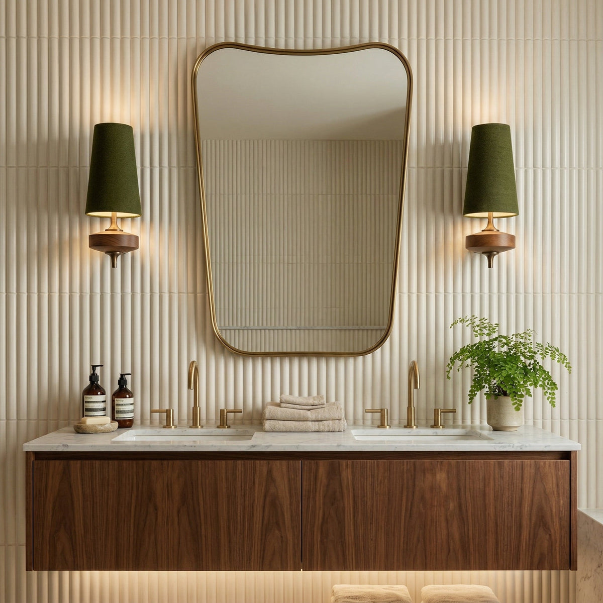 Walnut and Brass Wall Lamp with Linen Shade – image 11