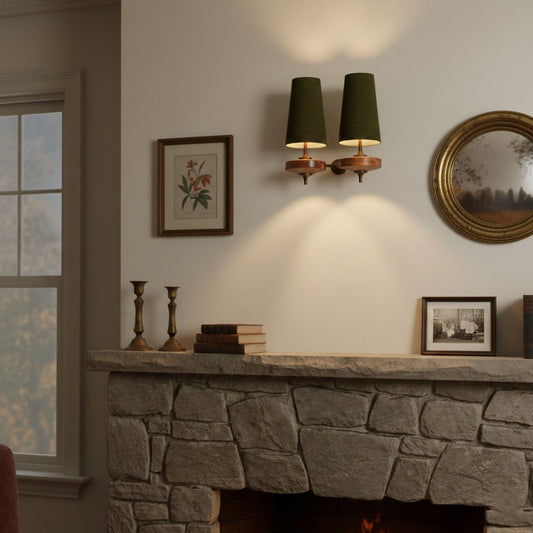 Walnut and Brass Wall Lamp with Linen Shade – image 5