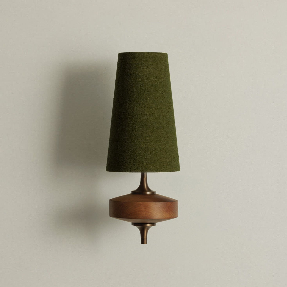 Walnut and Brass Wall Lamp with Linen Shade – image 2