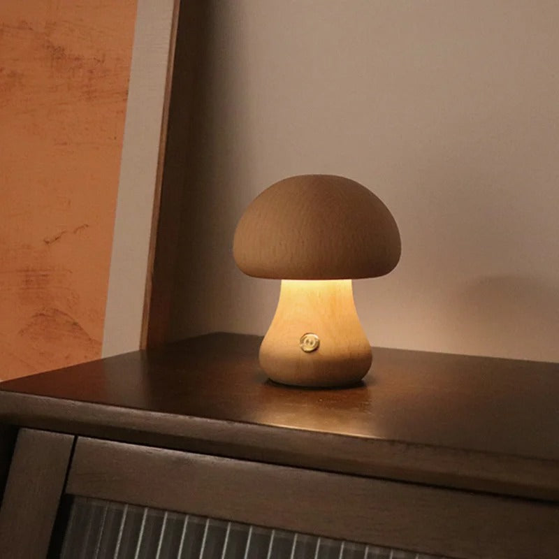 Wood-Effect Mushroom LED Night Light – Dimmable Touch Lamp
