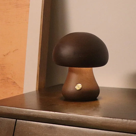 Wood-Effect Mushroom LED Night Light – Dimmable Touch Lamp