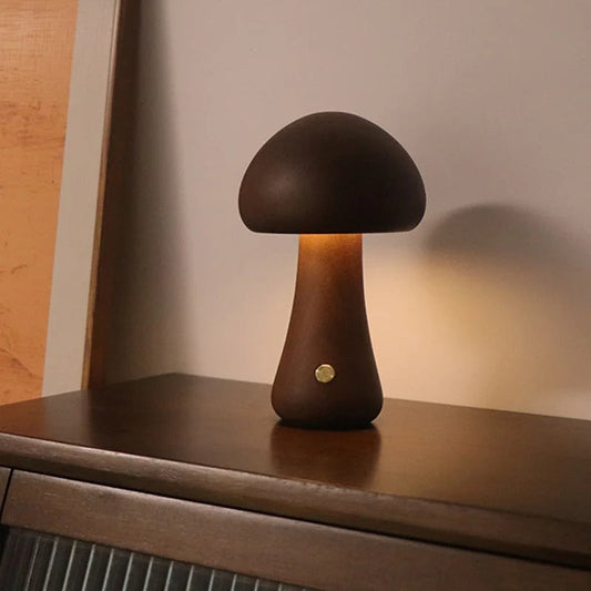 Wood-Effect Mushroom LED Night Light – Dimmable Touch Lamp