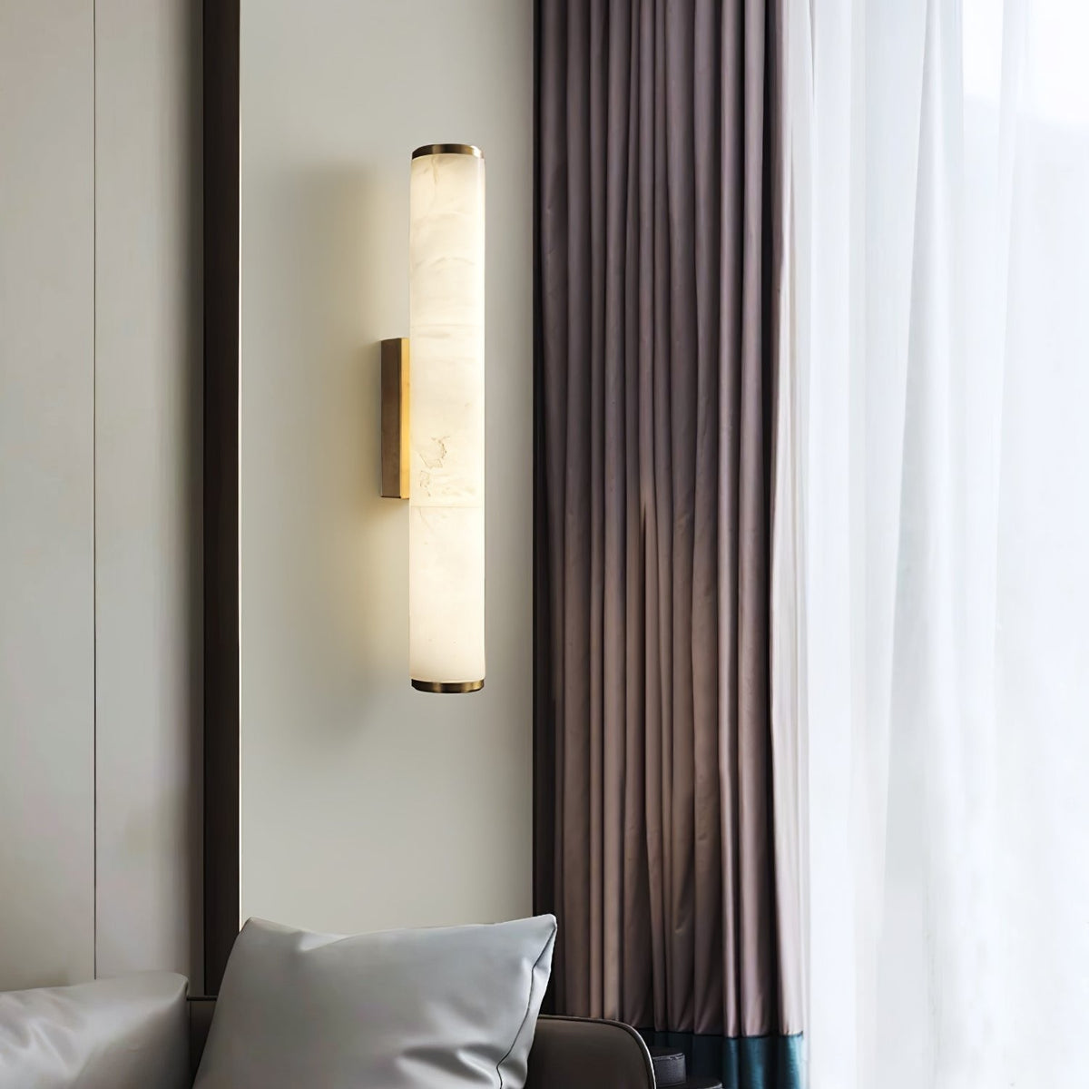 Marble-Effect LED Wall Sconce – Minimalist Copper-Accent Light image 5