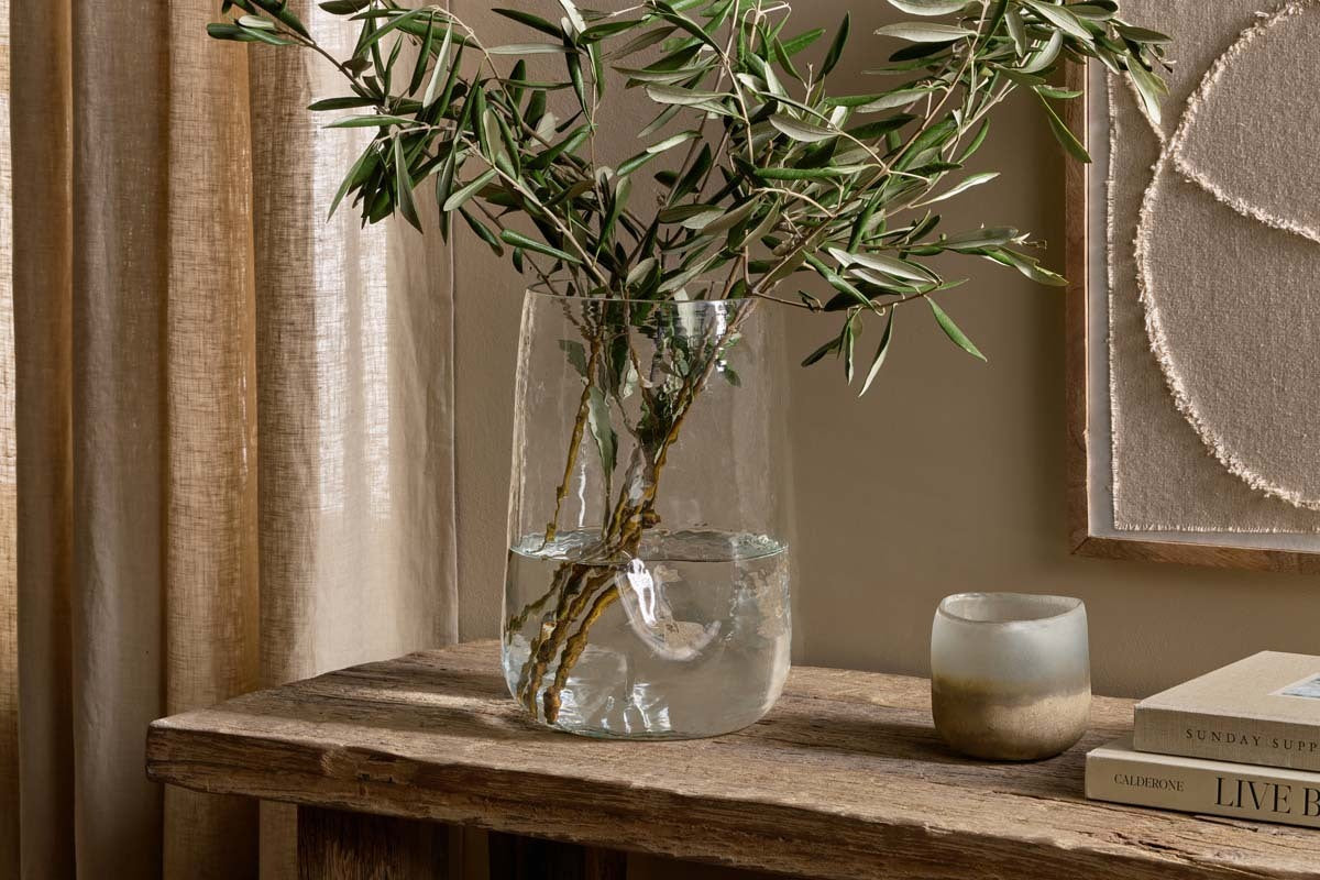 Clear organic recycled glass vase