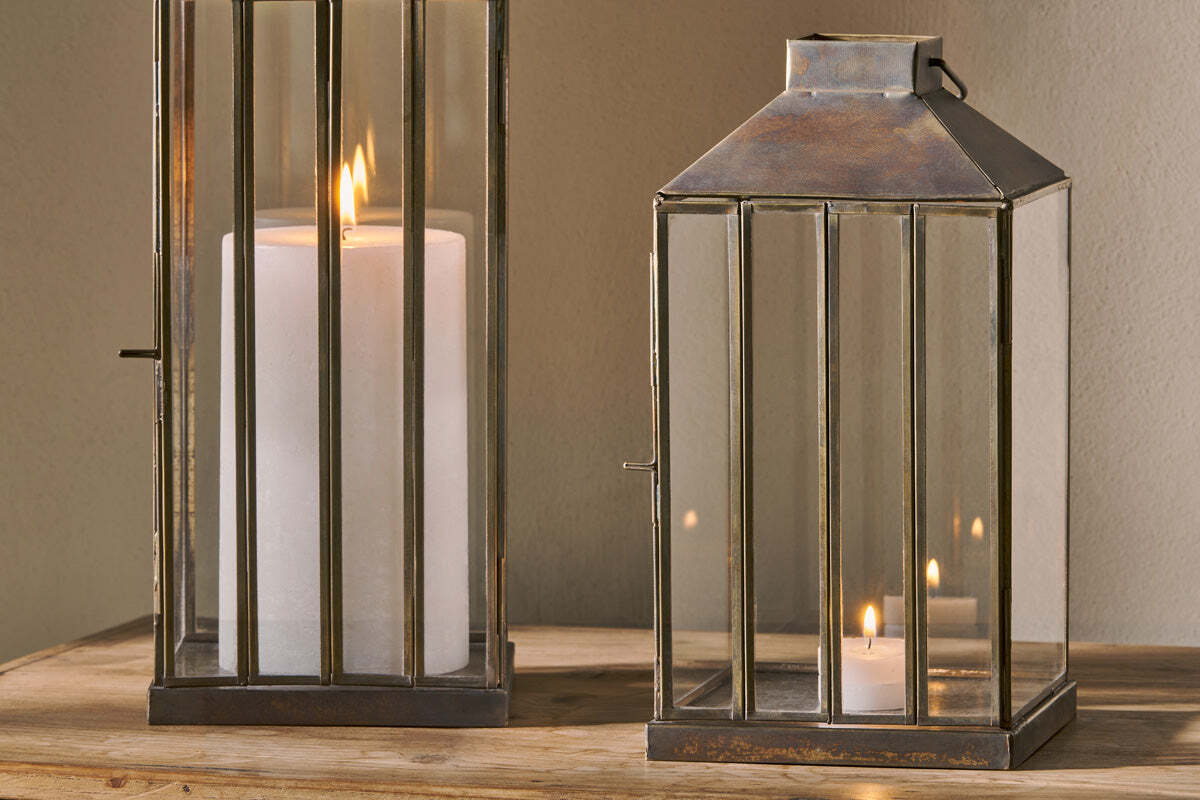 Aged metal candle lantern detail